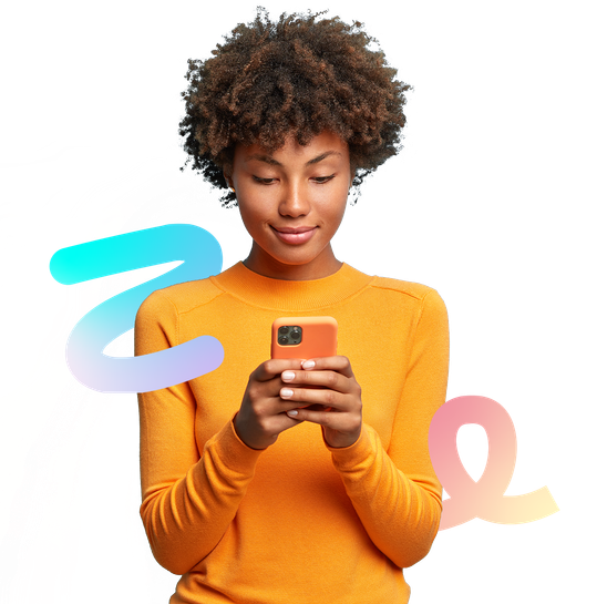 Woman smiling at mobile phone