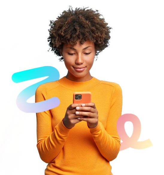 Woman smiling at mobile phone