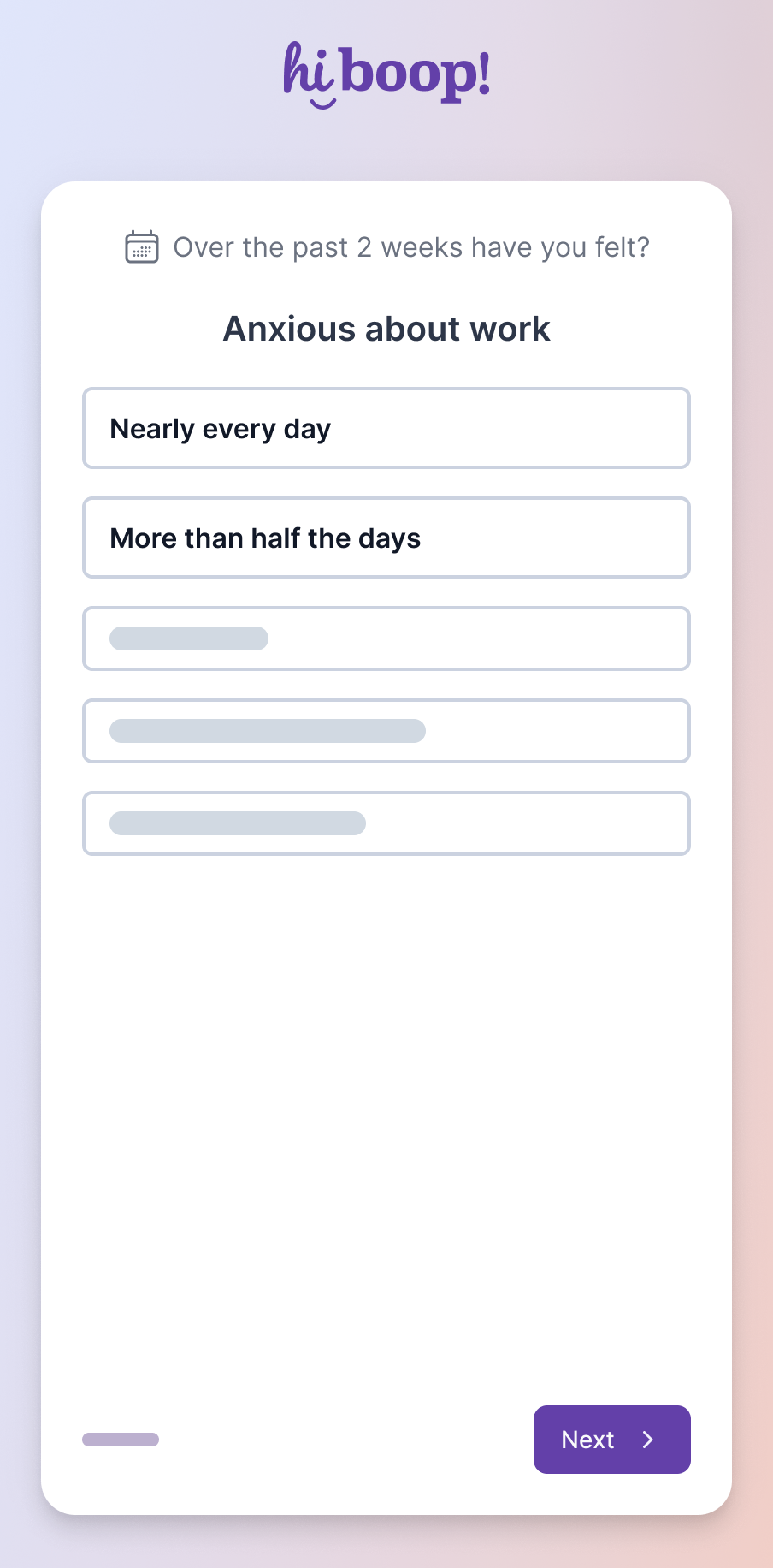 Client mobile assessment experience