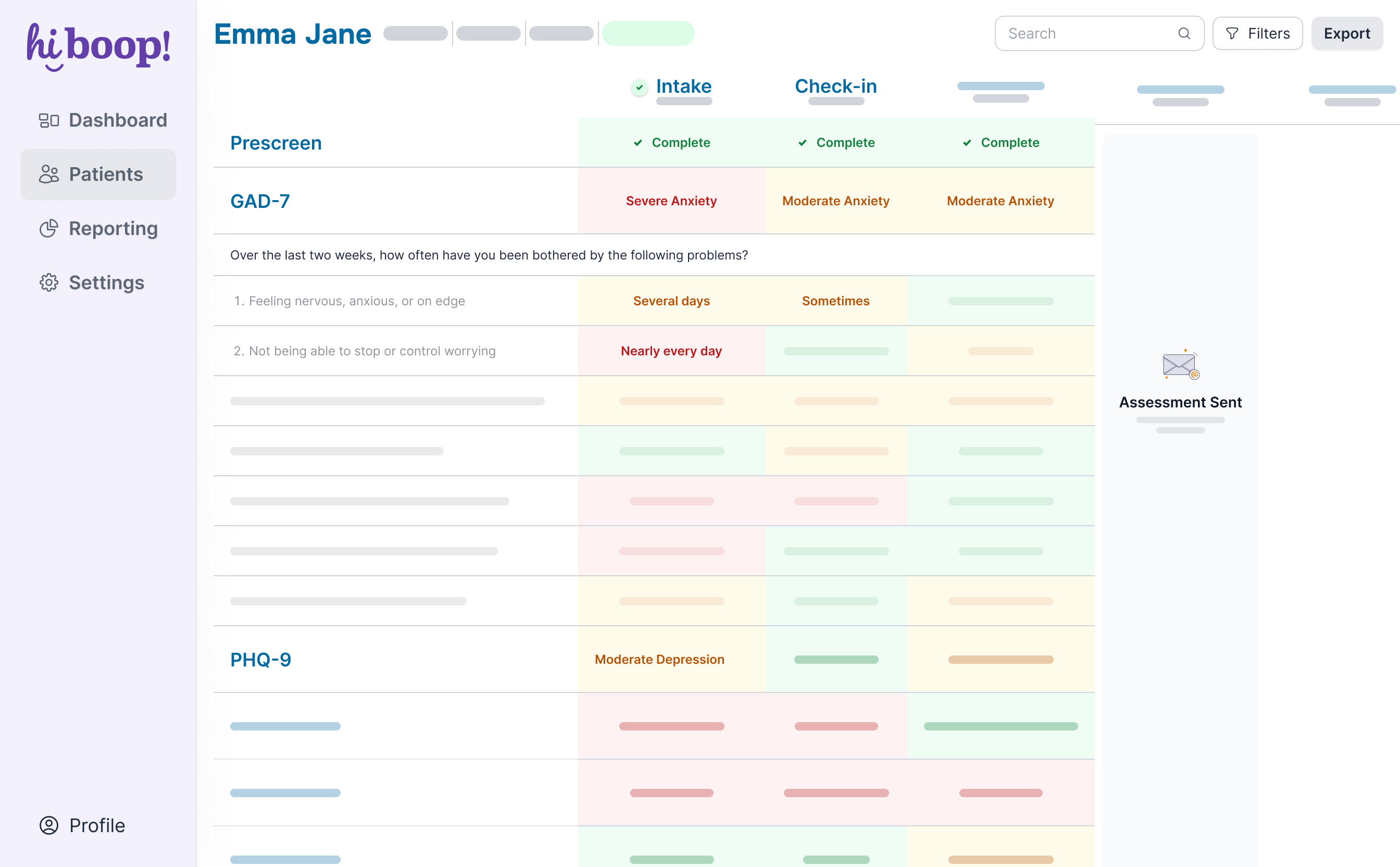 Clinician dashboard showing assessment library
