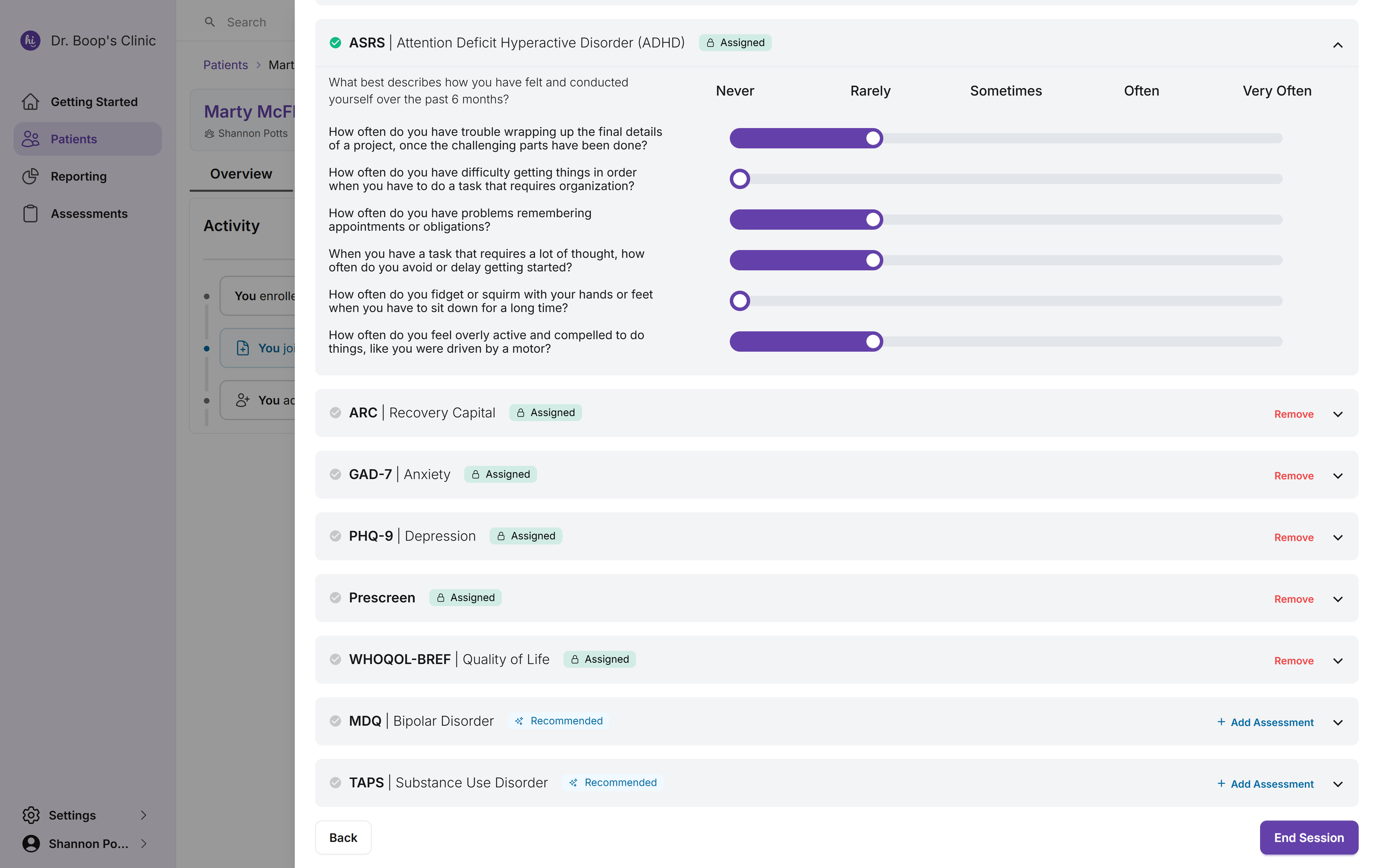 HiBoop clinician mode