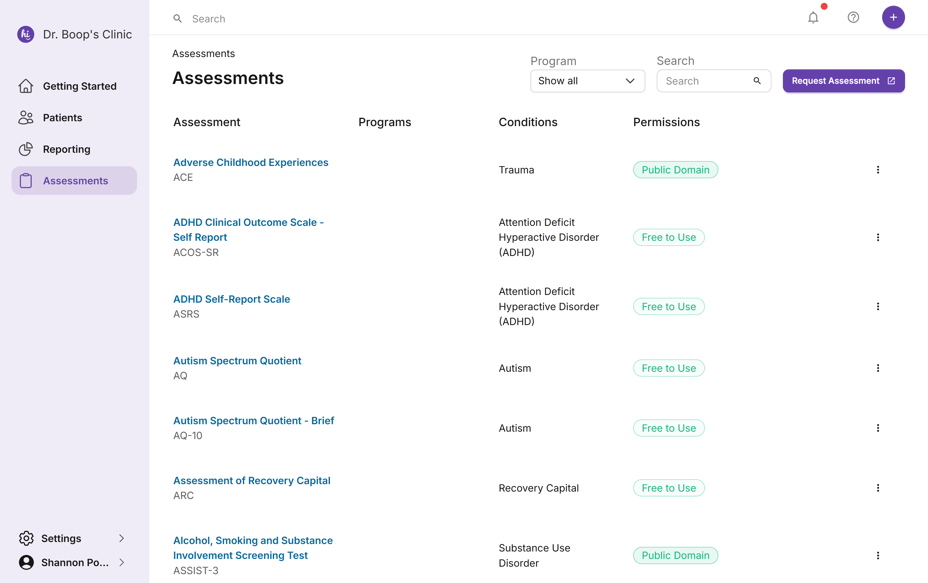 HiBoop assessment library
